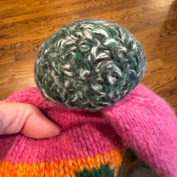 Polo Ralph Lauren Striped Pom-Pom Hat. Beanie pink/orange/gray 100% wool Italy - Picture 7 of 7